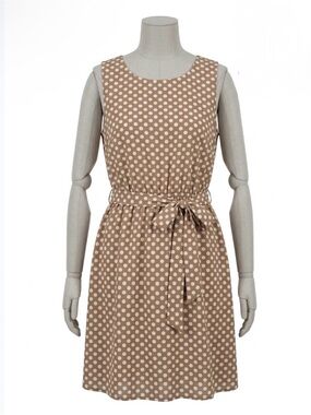 Polka Dot Sleeveless Fit & Flare Dress - Beige/White